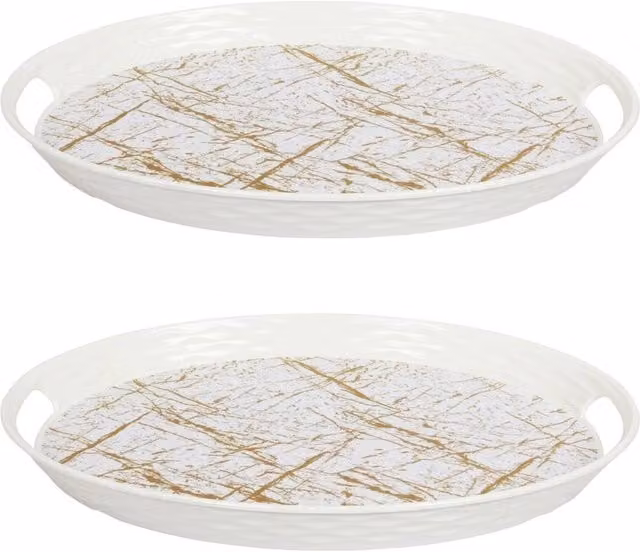 SPETLEK Set of 2 White Oval Melamine Serving Trays with Handles