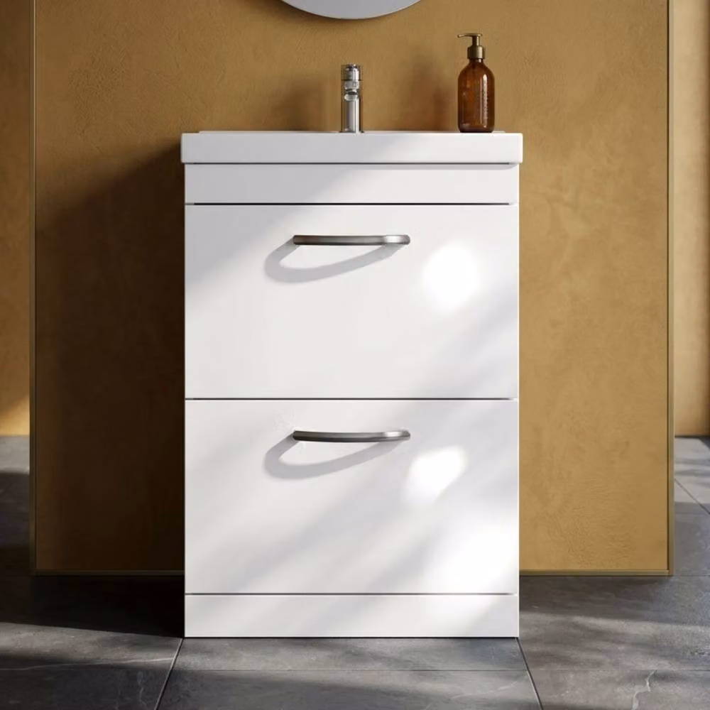 Balterley Millwich Contemporary 2 Drawer Vanity Basin Unit, Gloss White, Width: 60 cm – 2