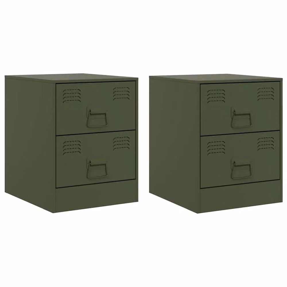 Berkfield Home Durable Metal Bedside Cabinets, 2 Pack, Green, W: 34.5 cm, D: 39 cm, H: 44 cm – 2