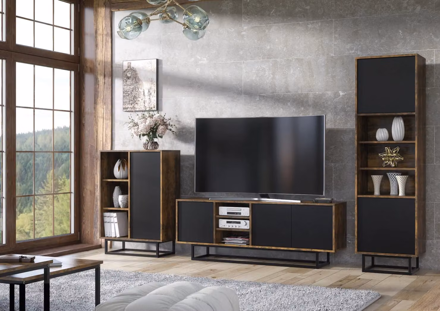 Creative Furniture Harmony Loft Display Cabinet in Oak and Black Matt, W/H: 175 x 35 cm – 4