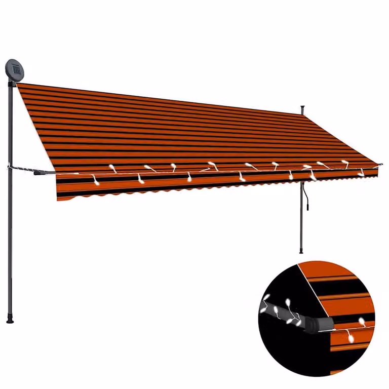 Berkfield Home Manual Retractable Awning with LED, Orange and Brown Striped Polyester Fabric and Steel Frame, W: 400 cm, D: 120 cm