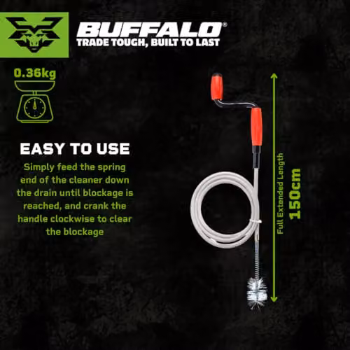 Buffalo Pipe and Drain Cleaning Unblocking Coil, Grey, 1.5m – 2