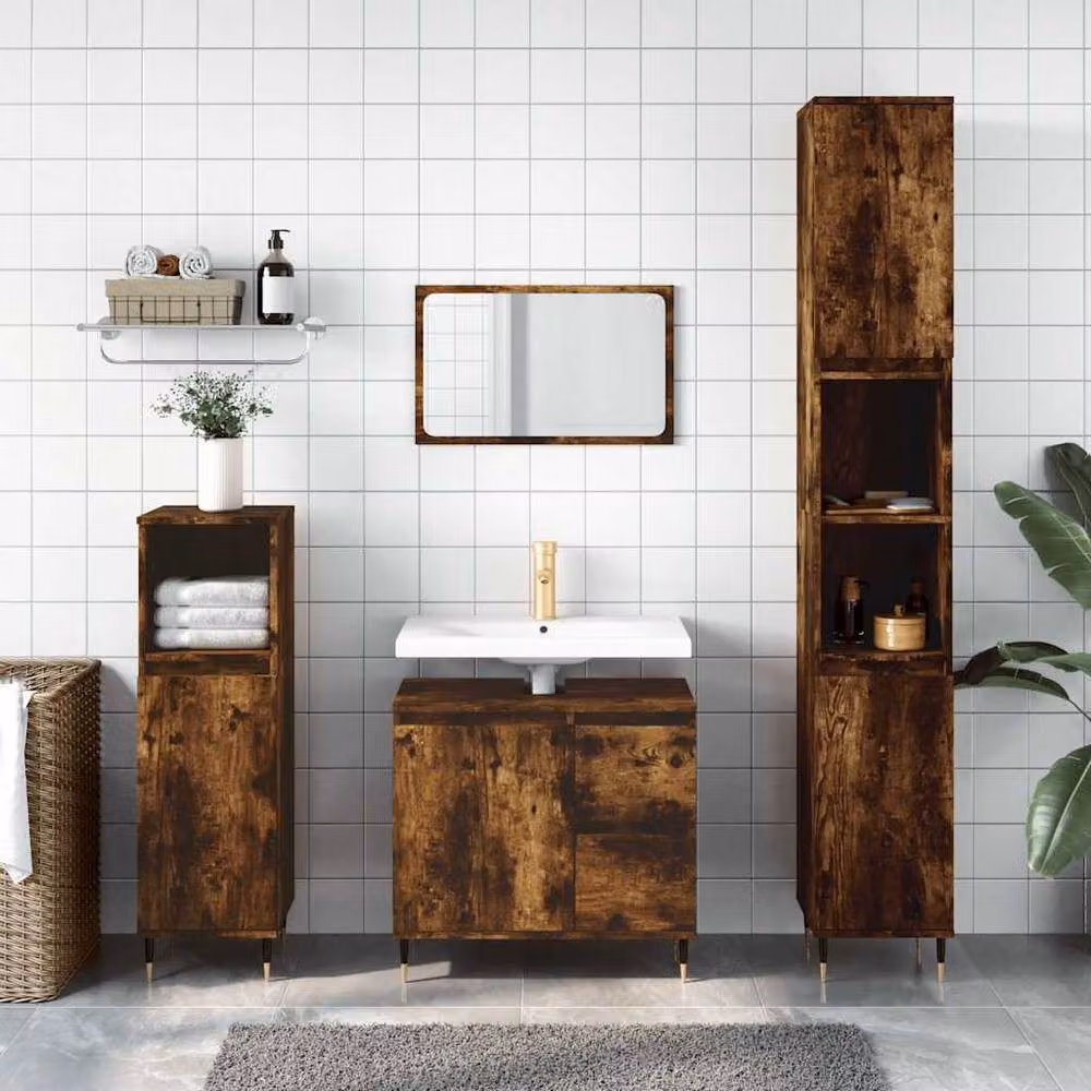 Berkfield Home Bathroom Cabinet in Smoked Oak Brown, W/D/H: 65 x 33 x 60 cm – 2