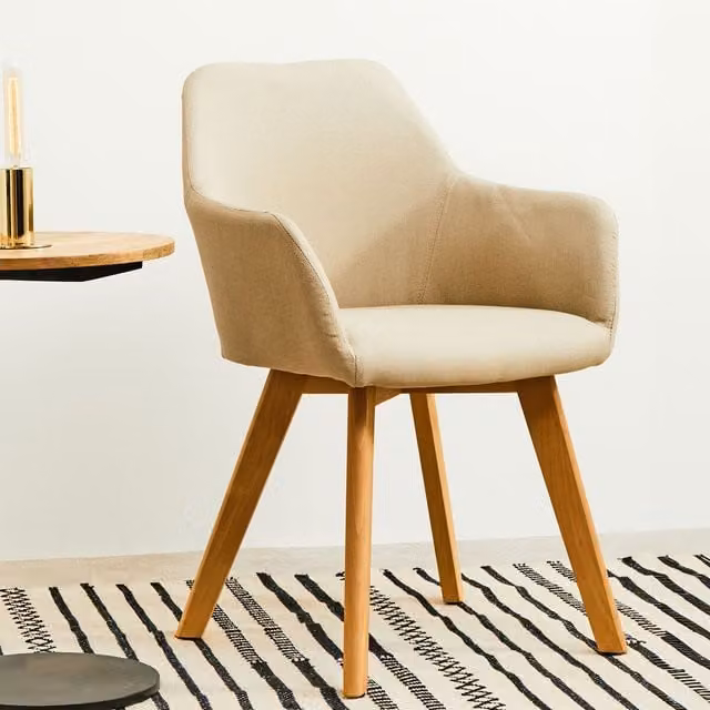 Orsina Beige Fabric Dining Chair with Beech Wood Legs