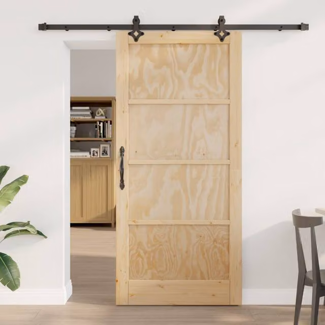 Berkfield Home Minimalist Sliding Door with Hardware Set, Solid Wood Pine, Beige, W: 93 cm, H: 202 cm