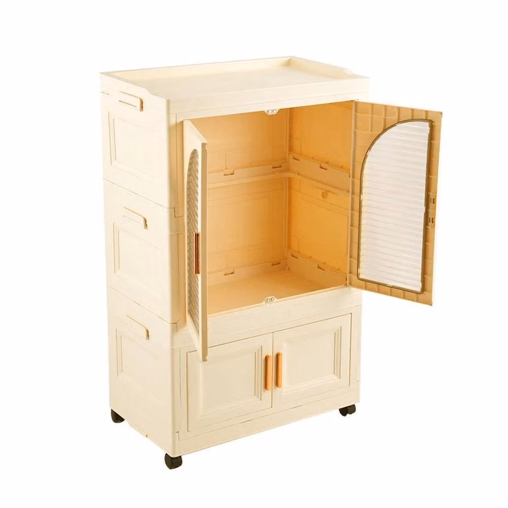 SPETLEK Large 1 Tier Folding Plastic Stackable Closet Storage Box in Beige