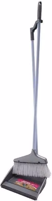 BARGAINS-GALORE Long Handle Dustpan and Brush Set with Soft Bristles in Grey