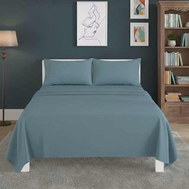 Snug City Easy Care Polycotton Flat Bed Sheet in Blue, Size: 90 x 190 cm – 1