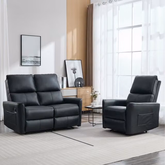 More4Homes Madrid 3 Seater Manual Air Leather Recliner Sofa Set in Black and Grey