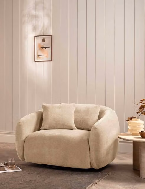 Barker and Stonehouse Cocoon Chenille Swivel Snuggle Chair in Beige