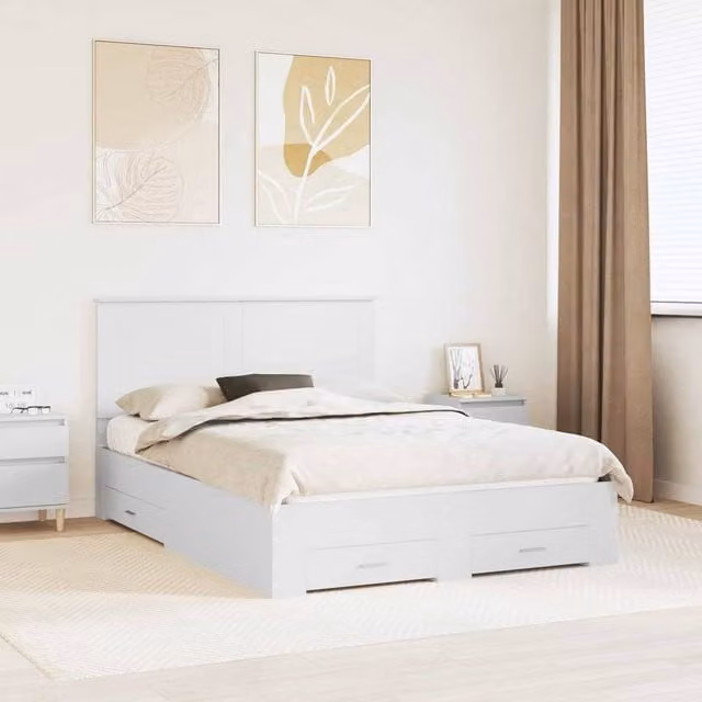 Berkfield Home White Bed Frame with Headboard and Drawers, W/D/H: 140 x 190 cm, Engineered Wood