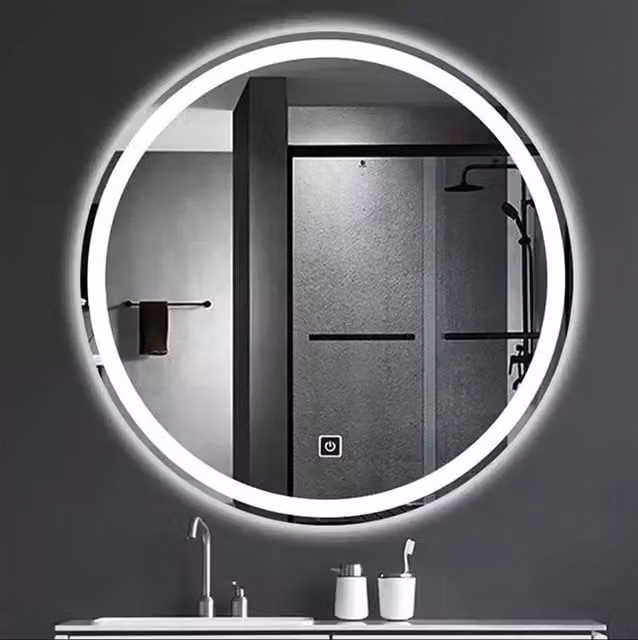 Biznest Round LED Illuminated Bathroom Wall Mirror with One Touch Switch in Silver