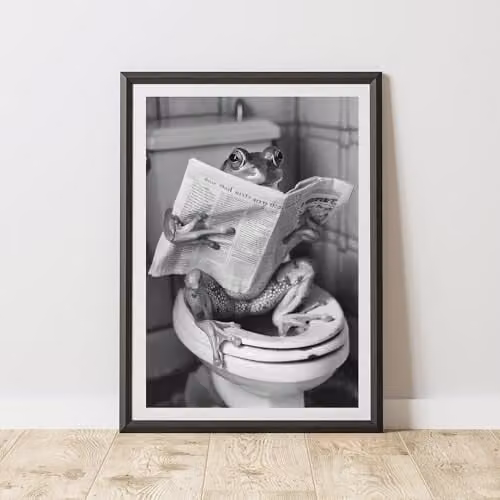 60 Second Makeover Frog On The Toilet Animal Print Paper Poster, Multicolour, W: 29.7 cm, H: 42.0 cm