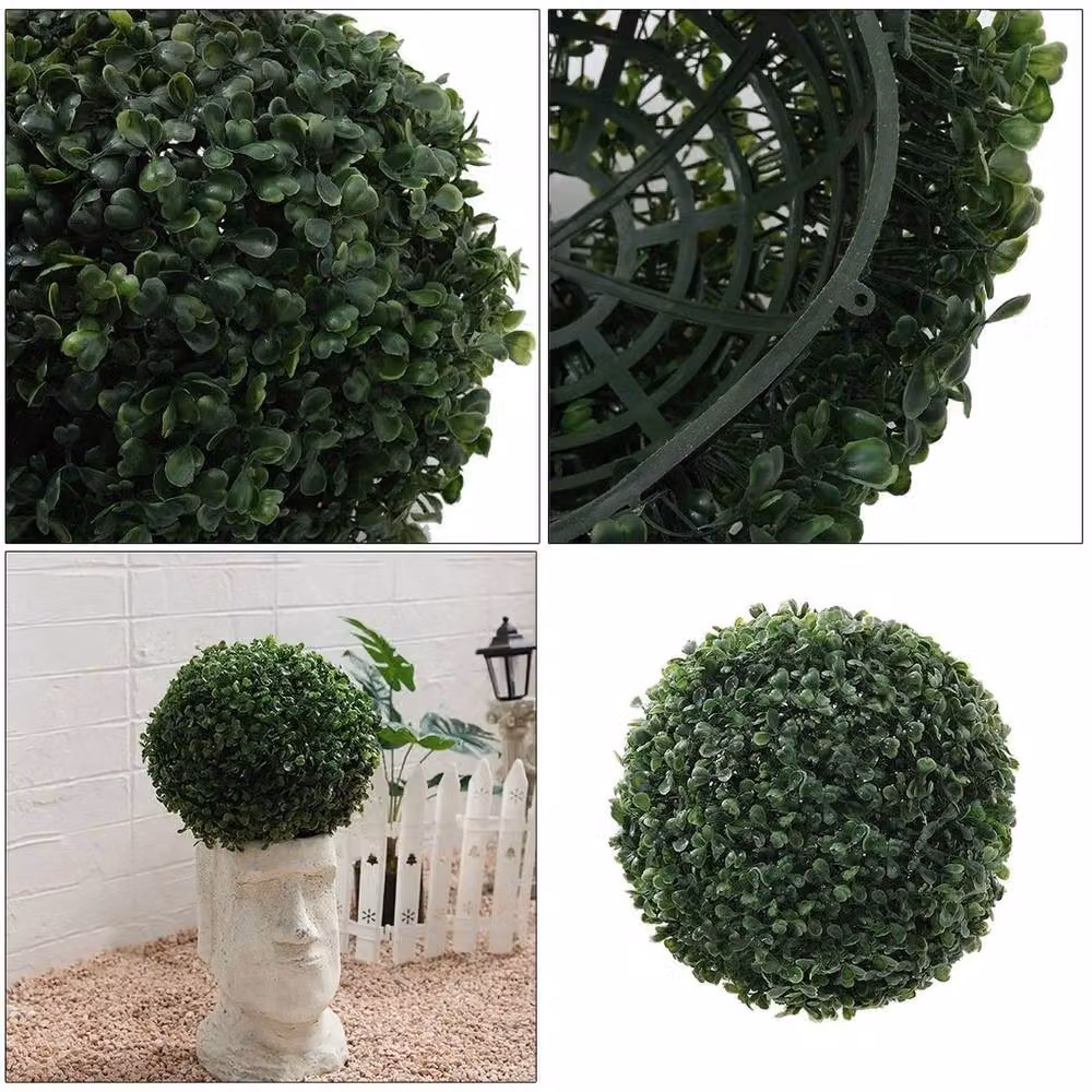 NESTLUNE Green Artificial Faux Boxwood Topiary Ball Potted Plant, W/D/H: 15 x 15 x 15 cm – 3