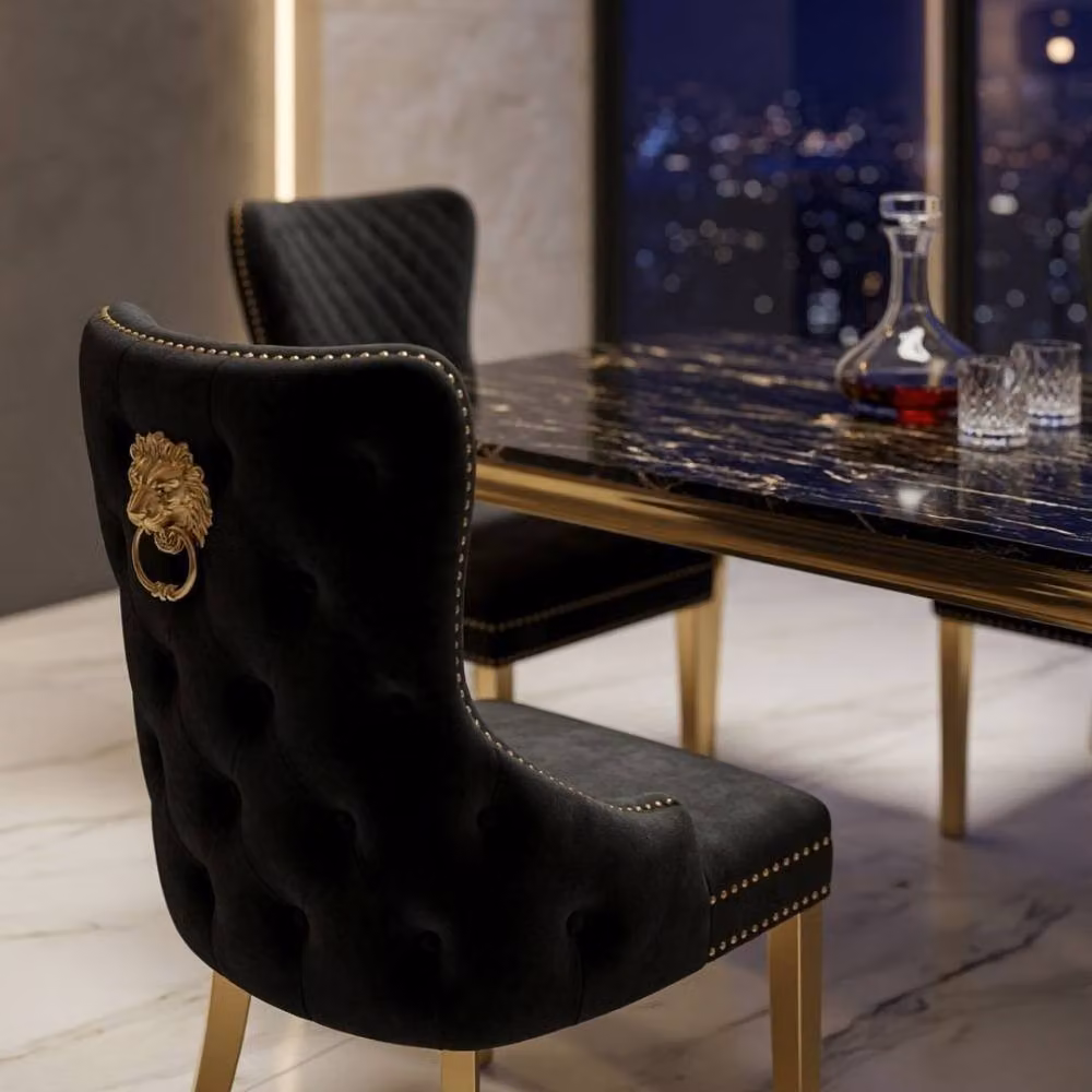 Home Luxe Interior Sofia Black and Gold Marble Dining Table and 4 Victoria Black Lion Chairs, W: 150 cm – 5