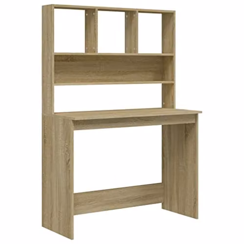 vidaXL Modern Writing Desk with Shelves in Oak, W/D/H: 102 x 45 x 148 cm – 1