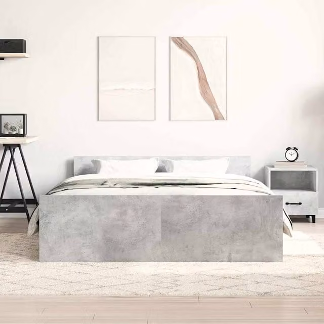 Berkfield Home Durable Bed Frame with Headboard and Footboard in Concrete Grey, W/D/H: 153 x 203 x 50 cm