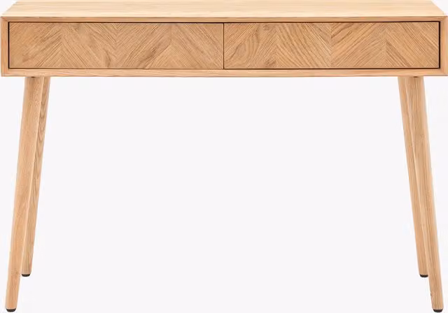 Perch & Parrow Finn Mid-Century Oak Console Table with Two Drawers in Beige