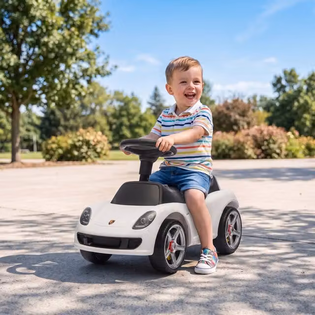 AIYAPLAY Porsche Licensed Ride on Car for Toddlers with Light and Sound, White