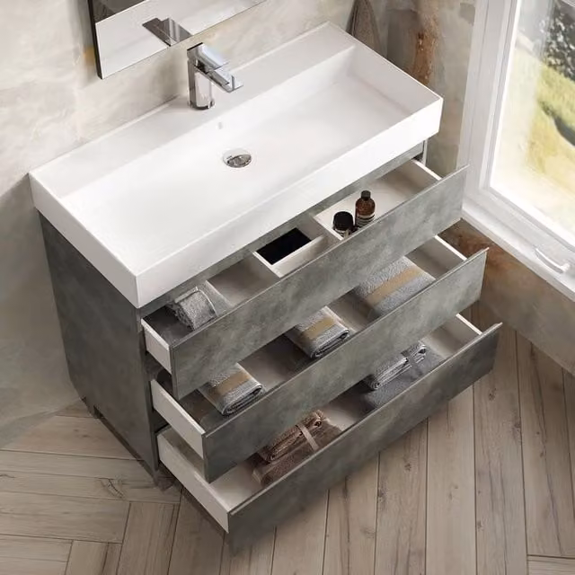 Banyetti Vatilla 1000mm Floorstanding Bathroom Vanity with Veneto 1 Basin in Grey Cemento