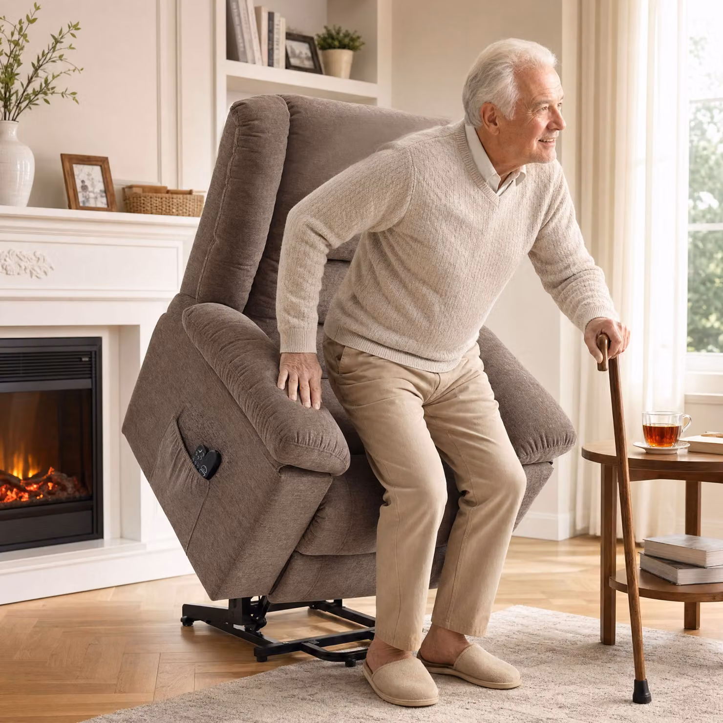 HOMCOM Oversized Power Lift Riser Recliner Chair with Massage and Heat in Brown – 2