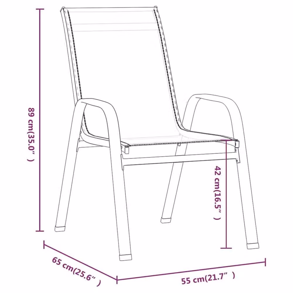Berkfield Home Set of 2 Stackable Modern Garden Chairs in Black Textilene Fabric and Metal – 4