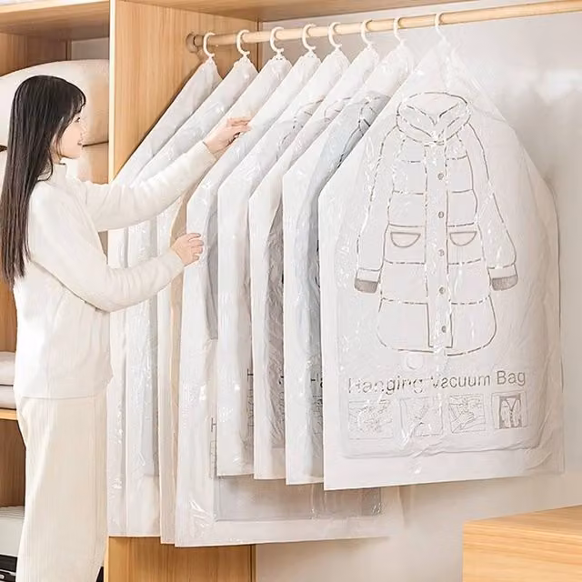 VOGREX 8-Piece Hanging Vacuum Storage Bag Set, Space-Saving Closet Organiser in White