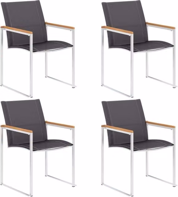 Berkfield Home Set of 4 Grey Garden Chairs with Stainless Steel and Wood Frames – 1