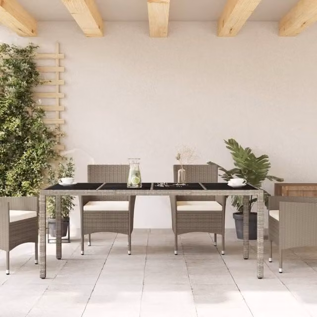 Berkfield Home Extendable Rectangular Garden Table with Glass Top in Light Grey Poly Rattan, W: 190 cm, D: 90 cm, H: 75 cm – 1