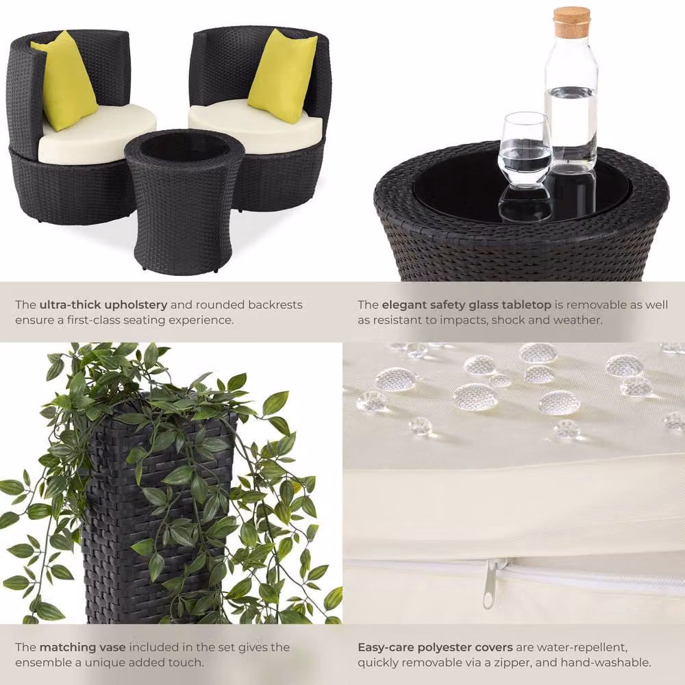 tectake Nizza Modern Polyrattan Garden Seating Set in Black with 2-Seater Sofa, Armchairs, Coffee Table and Upholstered Cushions – 5
