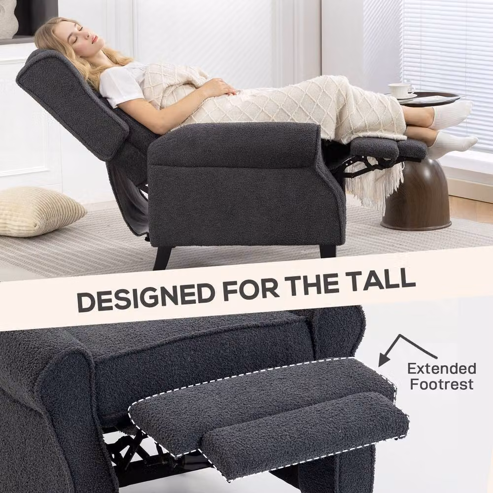 STILVORA Grey Fabric Recliner Armchair with Integrated Footrest and Metal Frame – 8