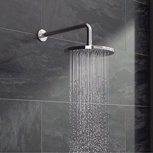 Nes Home Round Wall Mounted Brass Shower Arm in Silver, 380mm – 2