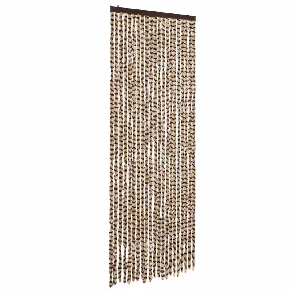 Berkfield Home Striped Chenille Fly Curtain in Beige and Brown, W: 90 cm, H: 200 cm – 2