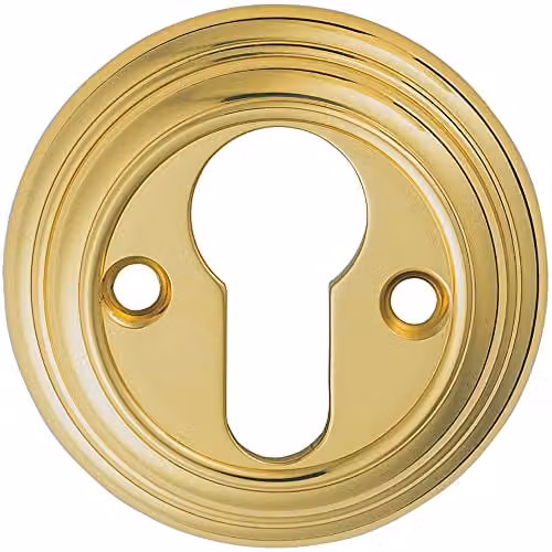 Loops 55mm Euro Profile Round Escutcheon Reeded Design Polished Brass Keyhole Cover Plate