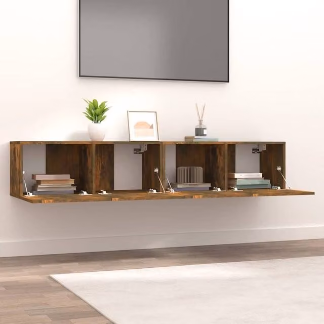 Berkfield Home Set of 2 Smoked Oak TV Cabinets in Brown, W/D/H: 80 x 30 x 30 cm – 1