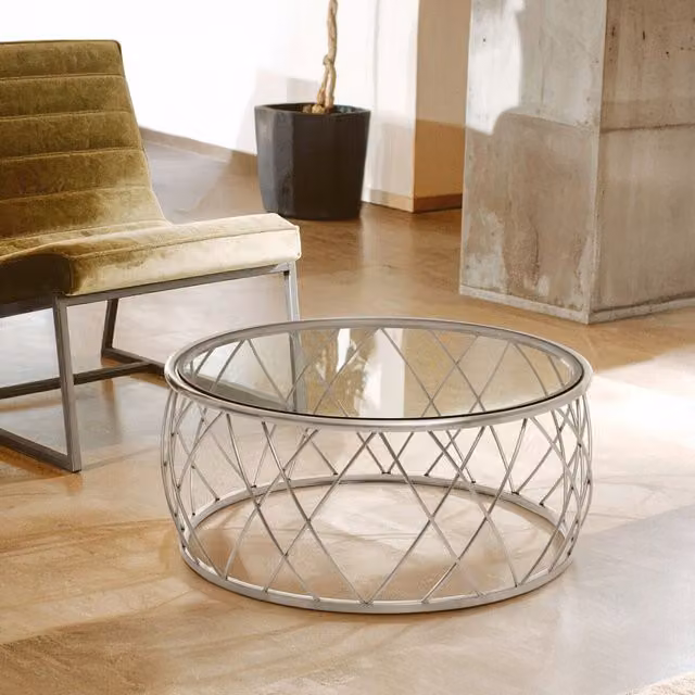 Orsina Modern Round Silver Coffee Table with Transparent Glass – 2