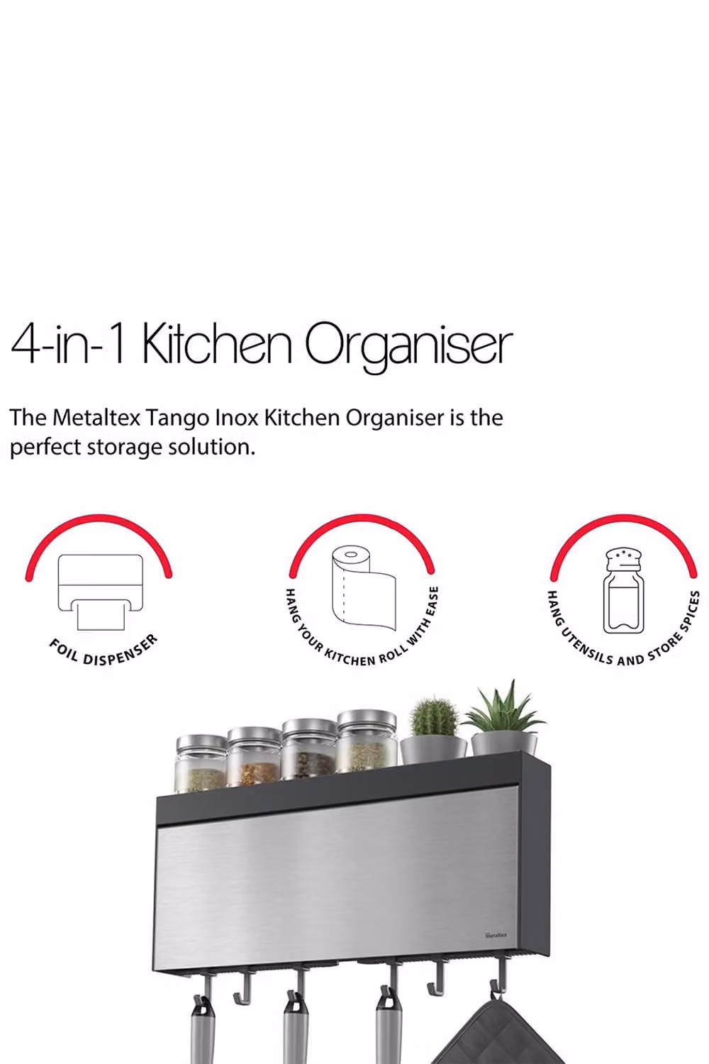 Metaltex Tango Inox Wall Mounted Stainless Steel Kitchen Roll Holder - Silver – 3