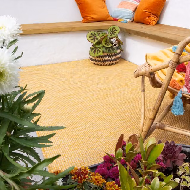 The Rug House Yellow Plain Rectangular Flat Weave Indoor Outdoor Area Rug, W: 150 cm, D: 78 cm