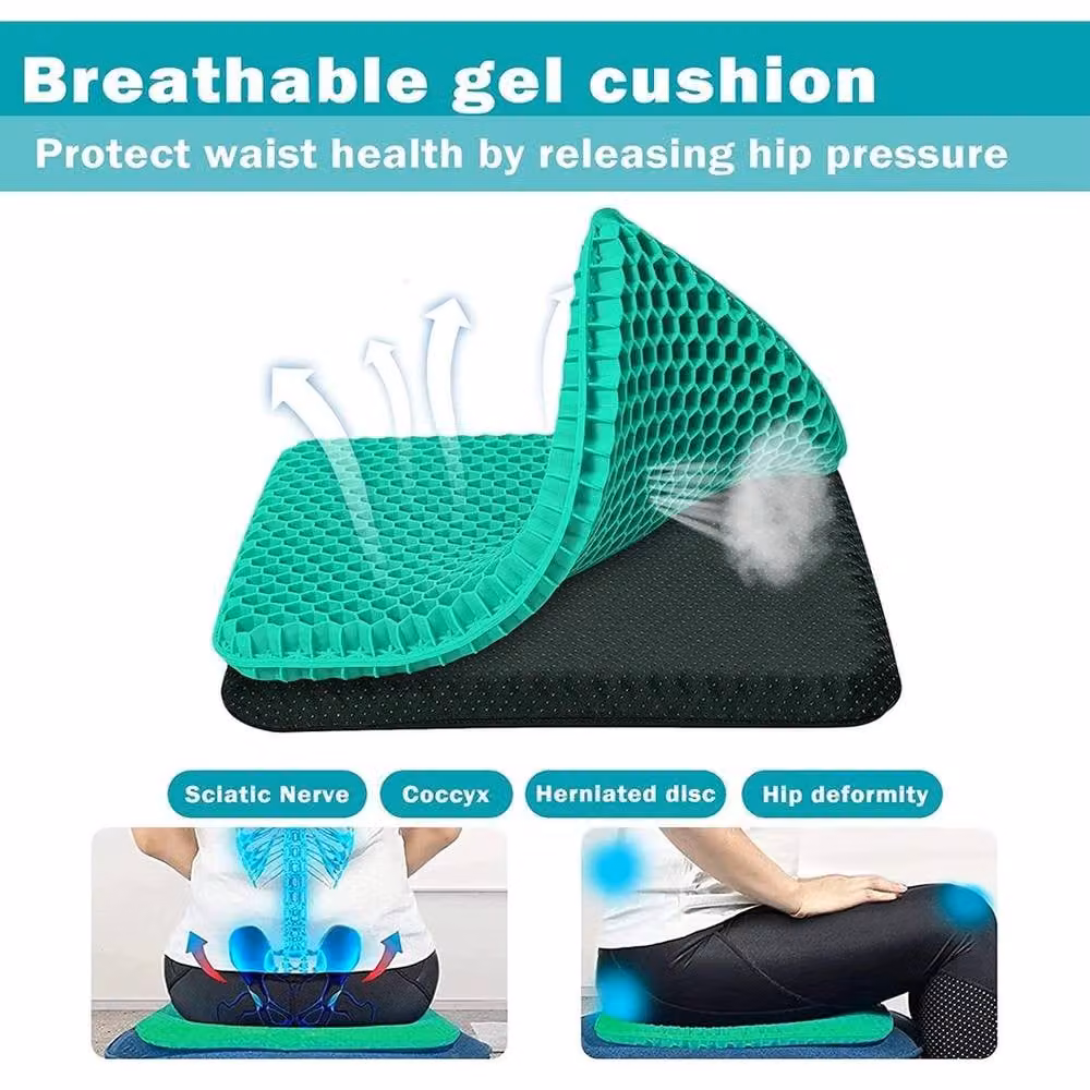 NESTLUNE Green Orthopaedic Egg Shaped Gel Seat Cushion with Breathable Ergonomic Design, W: 120 cm x D: 120 cm x H: 1 cm – 4
