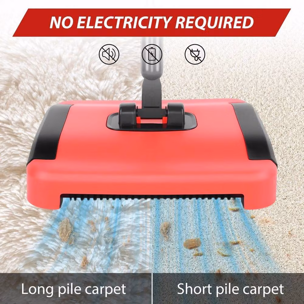 FLAVORA Manual Carpet Sweeper Floor Cleaner in Red, W: 100 cm, D: 15 cm – 4