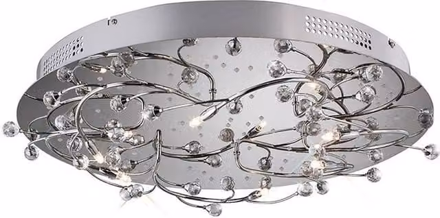 Netlighting Fia Round Flush Ceiling Light with 6 Crystal G4 Halogen Bulbs in Chrome and White