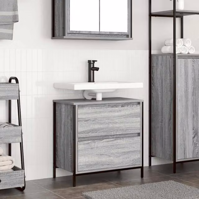 Berkfield Home Bathroom Basin Cabinet with Drawers, Grey Sonoma, W: 60 cm, D: 34.5 cm, H: 60 cm – 1