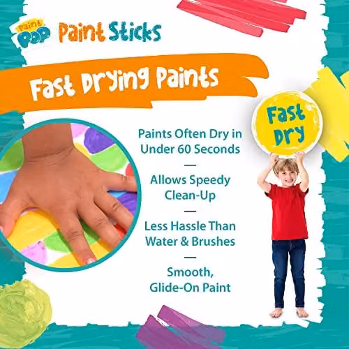Paint Pop Water Soluble Wax Paint Sticks for Children, 20 Pack Multicolour Storage Tub Set – 3