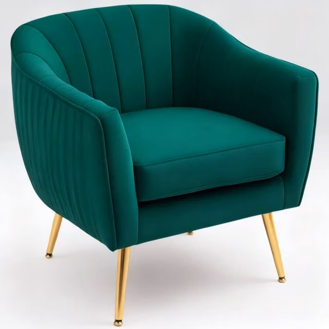 ERGOVEXA Green Velvet Shell Back Accent Chair with Metal Frame