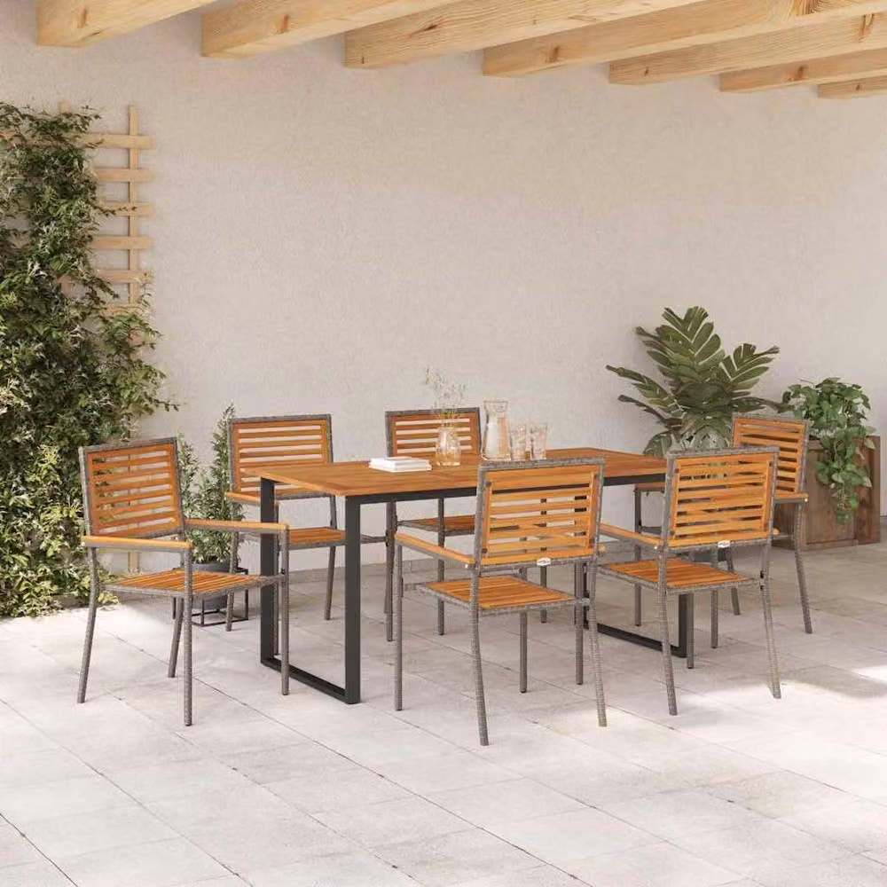 Berkfield Home Garden 7 Piece Modern Grey Solid Acacia Wood Dining Set – 3
