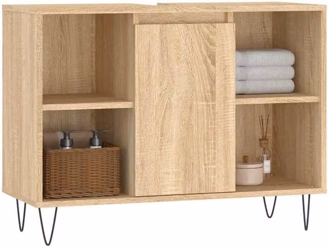 Berkfield Home Durable Sonoma Oak Bathroom Cabinet in Beige and Brown, W/D/H: 80 x 33 x 60 cm – 1