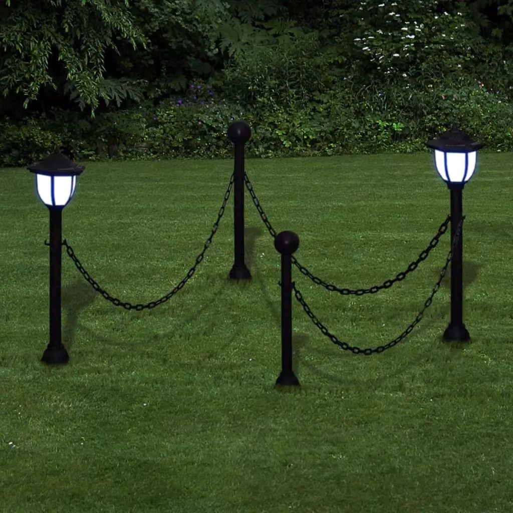 Berkfield Home 4-Piece Solar Garden Lights with Chain Fence and Poles in Black – 2