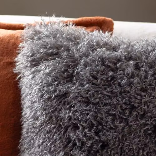 Furn Rowan Grey Faux Fur and Velvet Decorative Cushion, W/D/H: 50 x 50 x 50 cm – 3