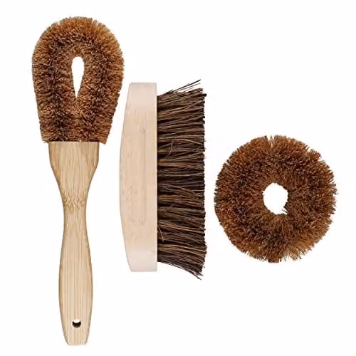 Natural Elements 3-Piece Coconut Fibre Cleaning Brush Set in Brown