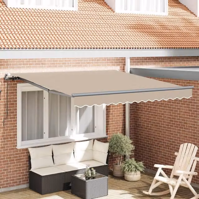 Berkfield Home Manual Retractable Folding Arm Awning in Beige, W: 300 cm, D: 250 cm